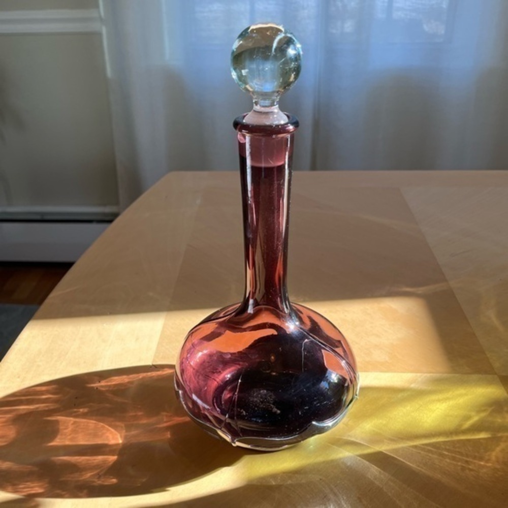 Vintage Farber Bros. Amethyst Decanter and Stopper Farber Crystal (Chrome)